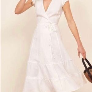 Reformation White Linen Midi Wrap Dress | Large